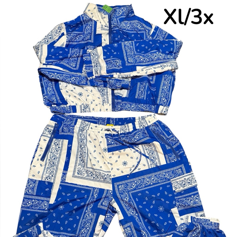 Blue and White Bandana Print Two-Piece Set